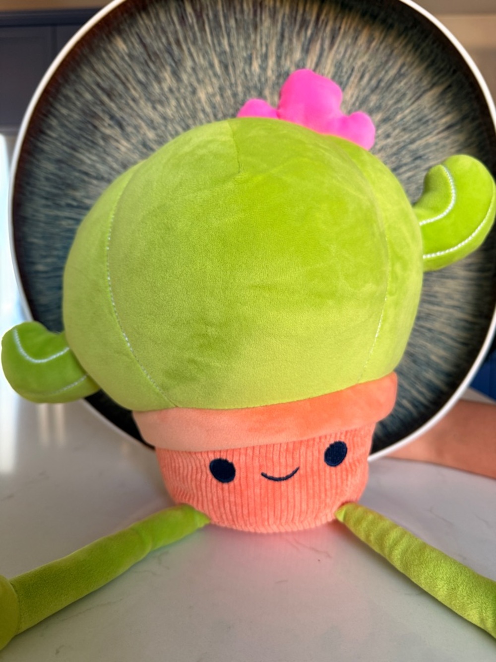Plush Green & Coral Succulent Stuffed Plant Toy - Retro Buddy 14” Cactus